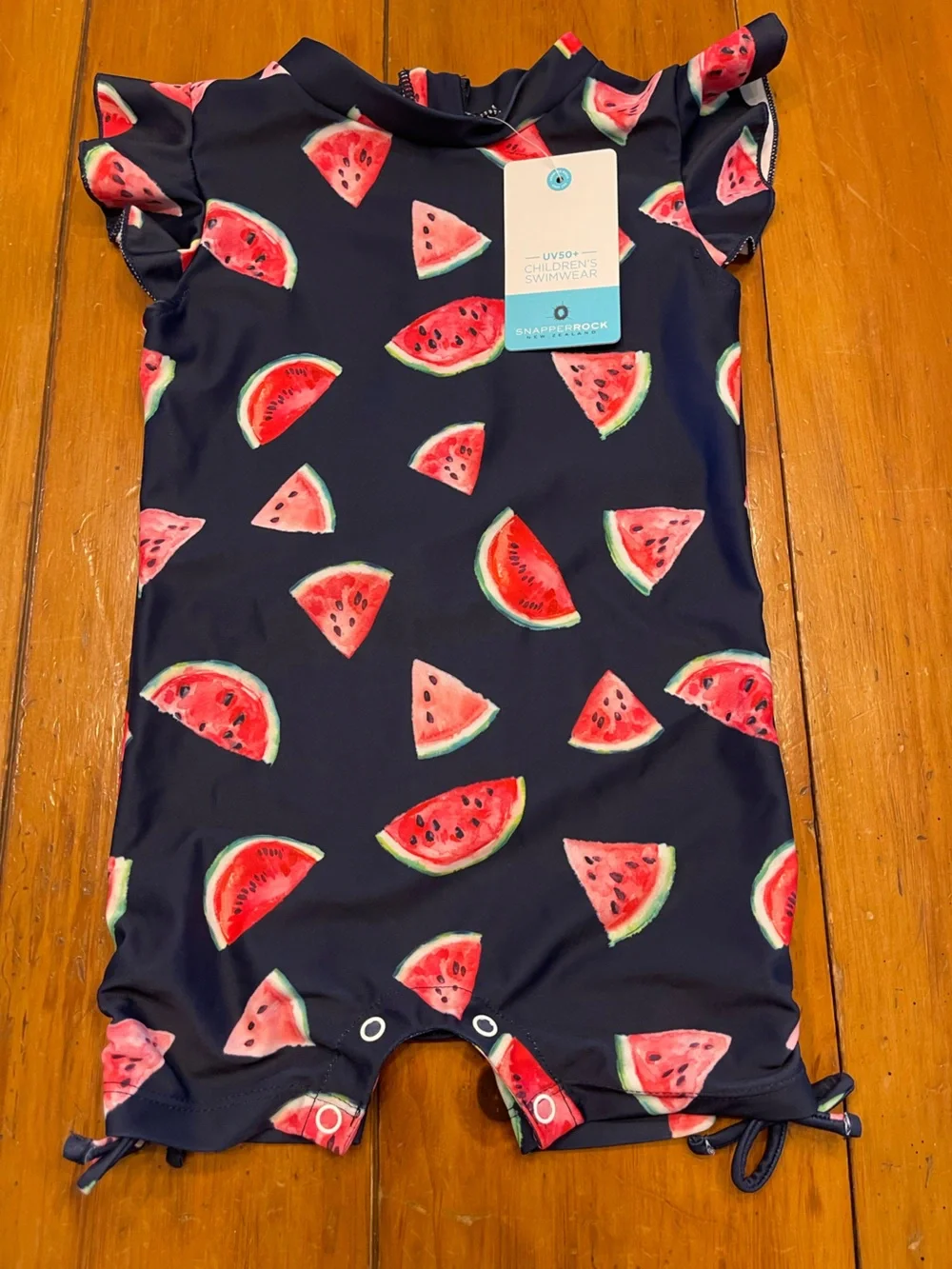 Snapper Rock Navy Blue Kids' Swimsuit with Watermelon Print